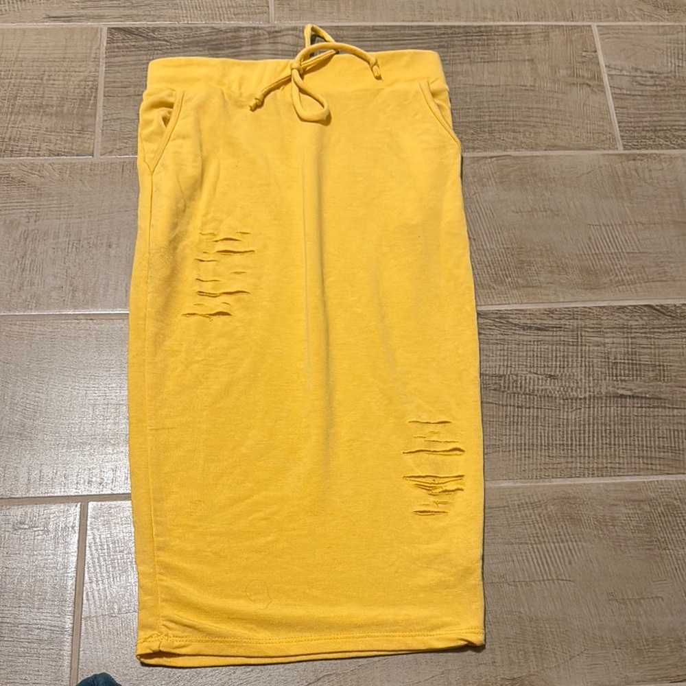 Yellow Drawstring Midi Skirt
